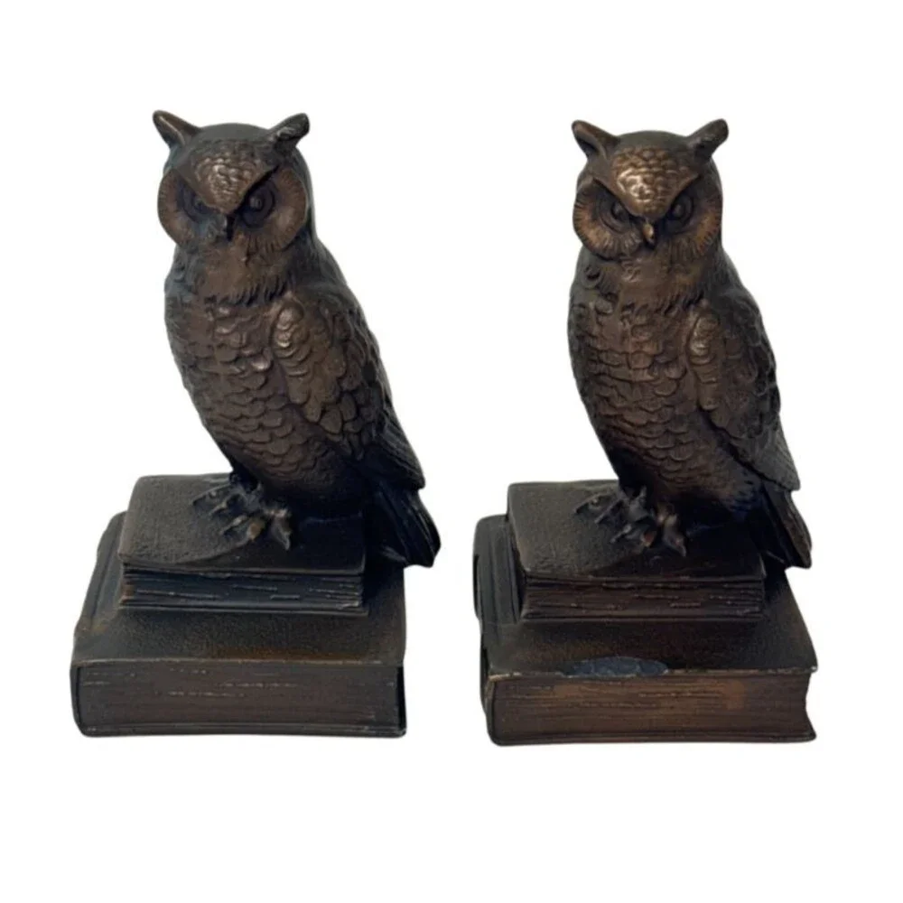 Vintage PM Craftsman Bronze Owl Bookends Philadelphia Mfg 7